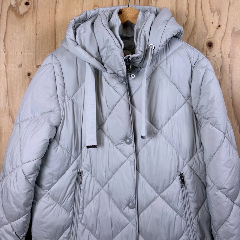 Sam Edelman Hooded Maxi Puffer Women Large Soft Silver Diamond Quilt Coat